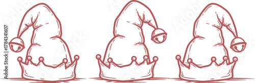 Three Jester Hats with Bells and Crowns