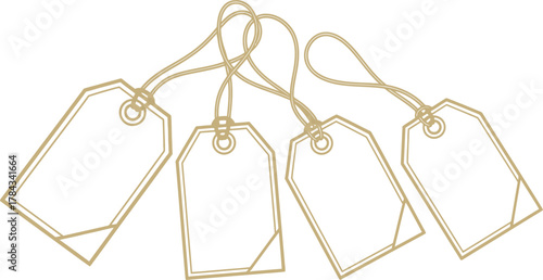 Four Golden Outline Gift Tags with String