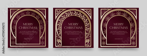 Christmas Flyer, Flier, Invitation & Poster Template in Red & Gold Luxury, with Elegant, Vintage Retr & Ornate Xmas Border Frame for Merry Christmas & Happy Holidays Invites, Announcements & Banners