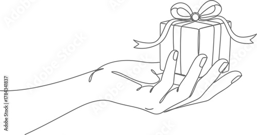 Hand Holding Gift Box Line Art