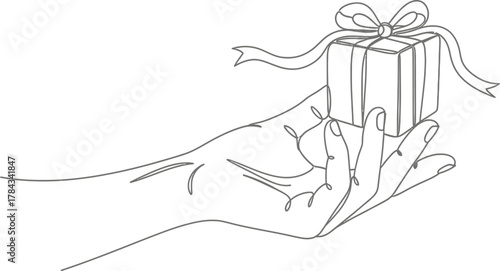 Hand Holding Gift Box Line Art Illustration