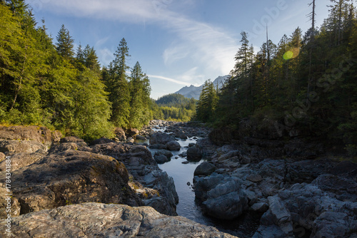 Sunset over the Kennedy River at the Pacific Rim National Park on the West Coast of Vancouver Island, British Columbia, Canada