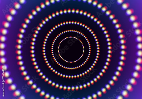 Abstract neon garland circles with grid of glowing lights on the phantom blue background