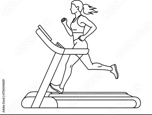 Woman running on a treadmill in a simple line drawing