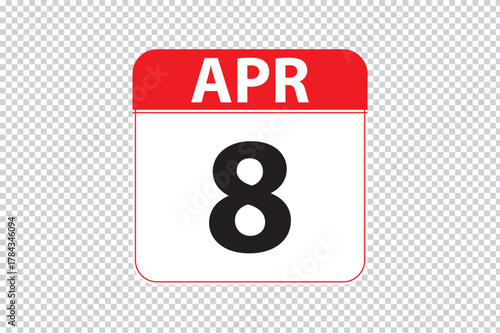 April 8 dates calendar icon.  simple and modern calendar icon on white background.