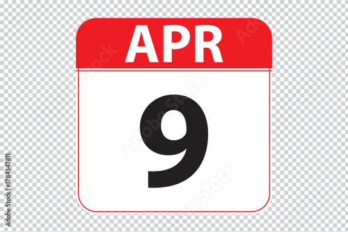 April 9 dates calendar icon.  simple and modern calendar icon on white background.