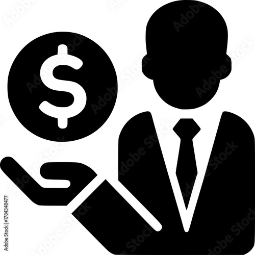 Financial Advisor: A symbolic representation of a financial advisor offering a dollar coin, conveying concepts of investment, wealth, and fiscal responsibility.
