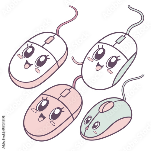 Four cute cartoon computer mice with faces computer mouse