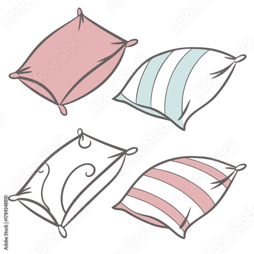 Four cartoon pillows with simple patterns cushion icon