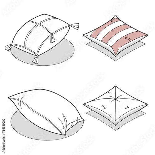 Four isometric vector icons of pillows cushion 1