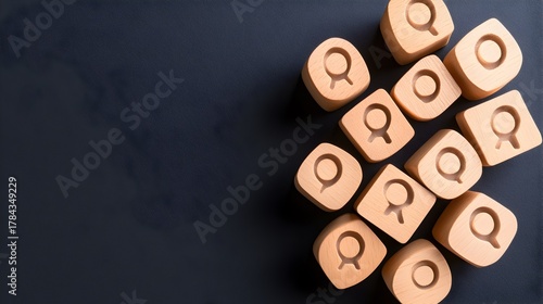 Personal rights concept with wooden letter cubes and symbols on a tabletop view  
