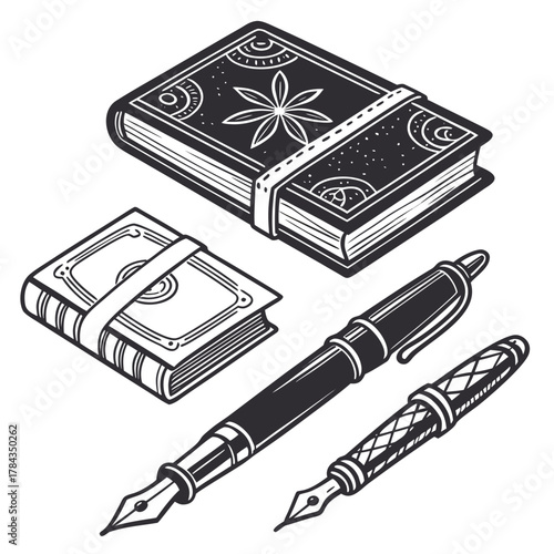 Two vintage notebooks and two fountain pens retro 1