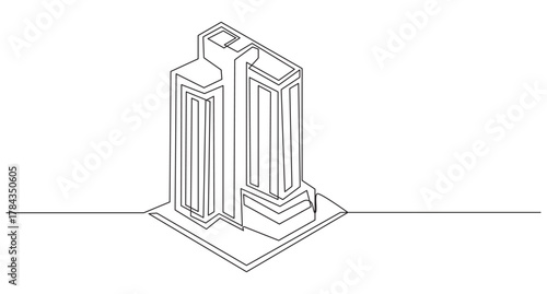Continuous Line Drawing of a Modern City Building,continuous line drawing of corporate company building.Modern architecture building. Continuous line drawing of commercial building vector 