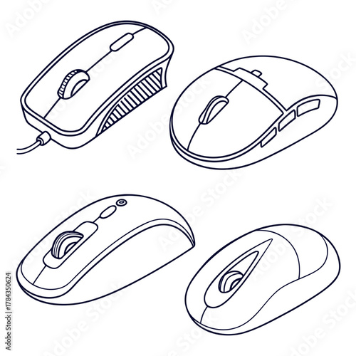Four different computer mouse icons in outline vector