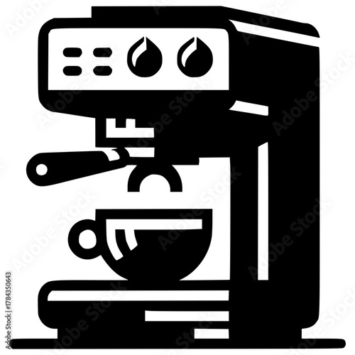 Coffee machine vector icon showing a modern coffee maker appliance for brewing espresso and hot drinks