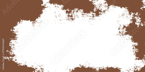 Dark grunge texture background with a brown coffee splash and black ink frame for an abstract art illustration design