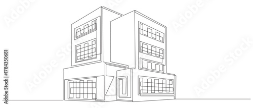 Continuous Line Drawing of a Modern City Building,continuous line drawing of corporate company building.Modern architecture building. Continuous line drawing of commercial building vector 