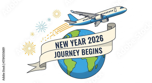 2026 Vector airplane icon symbol design for business travel and tourism flight illustration on a vintage sky stamp sign