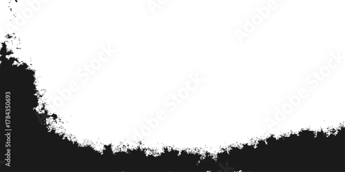 Vintage grunge black and white border frame with a dirty ink splash texture pattern on a nature grass background vector illustration design