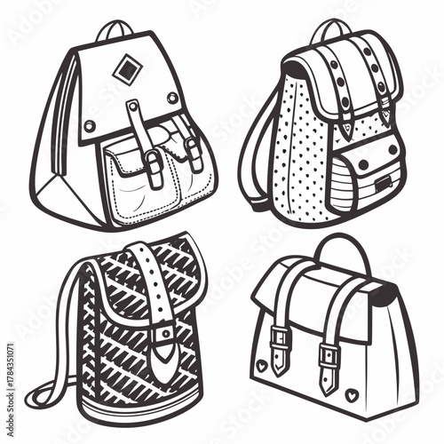 Four vintage style school bags with textured details