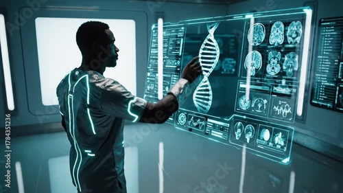 Futuristic Medical Innovation Laboratory with Advanced Digital Technology for Healthcare Research and Biotech Development in a Modern High-Tech Medical Environment