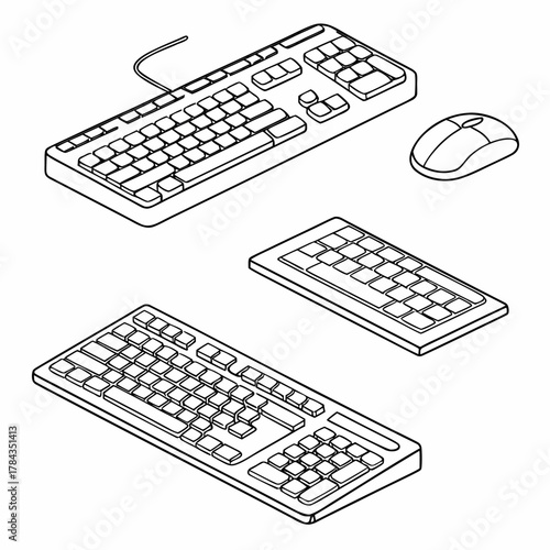 Four computer keyboards and mouse outline icons vector