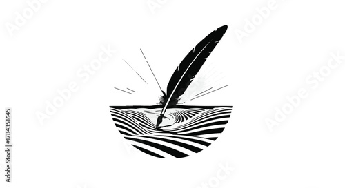 Feather quill writing on a textured surface, symbolizing creativity and inspiration.