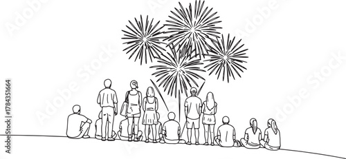 People watching fireworks celebration sketch