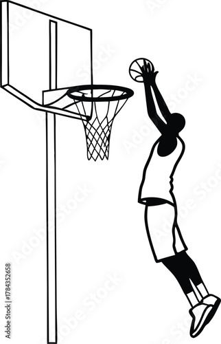Basketball player dunking silhouette icon isolated on transparent background