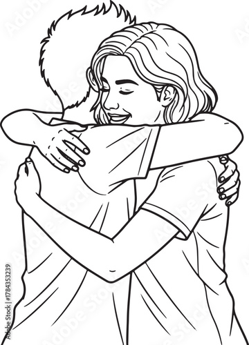 Sketch of two people embracing in a warm hug