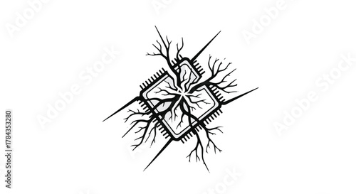 Nature's growth intertwined with technology, symbolizing innovation and organic integration.