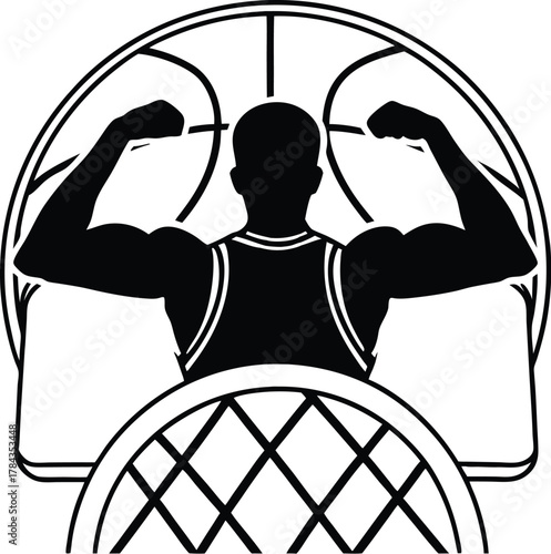 Basketball player flexing muscles silhouette isolated on transparent background