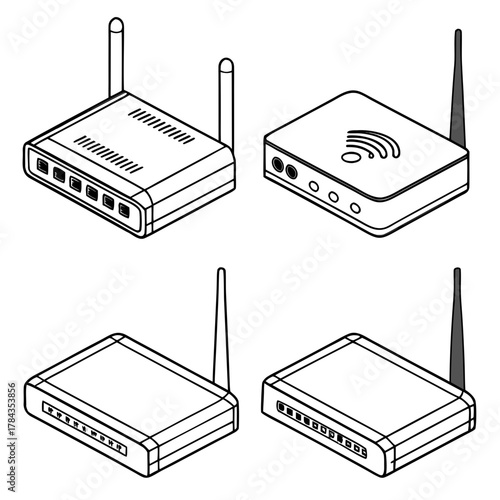 Four isometric wifi router vector icons wireless internet