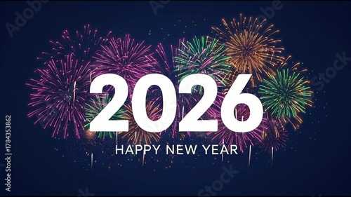 Colorful Fireworks Display Celebrating New Year 2026 with Bright Explosions and Festive Atmosphere