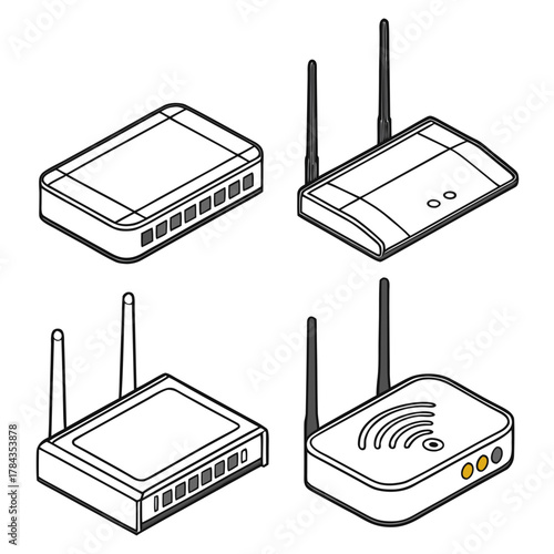 Four isometric wifi router vector icons wireless router 5