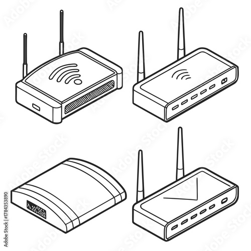 Four isometric wifi router vector icons wireless router