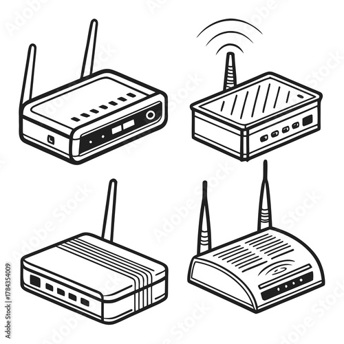 Four retro vintage wifi router icons vector