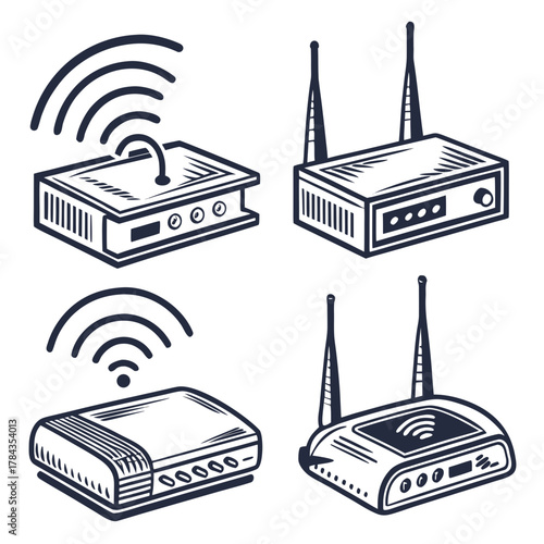 Four retro vintage wifi router icons wifi icon vintage router