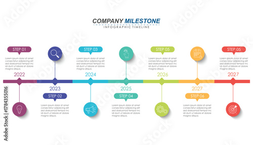 Milestone Achievement Infographic Timeline with 8, 7 Steps	