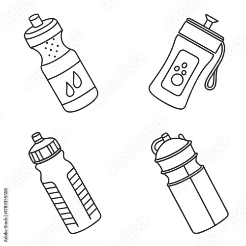Four black outline sports water bottle icons sports bottle