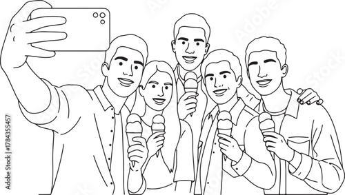 Four friends in uniform taking a selfie together