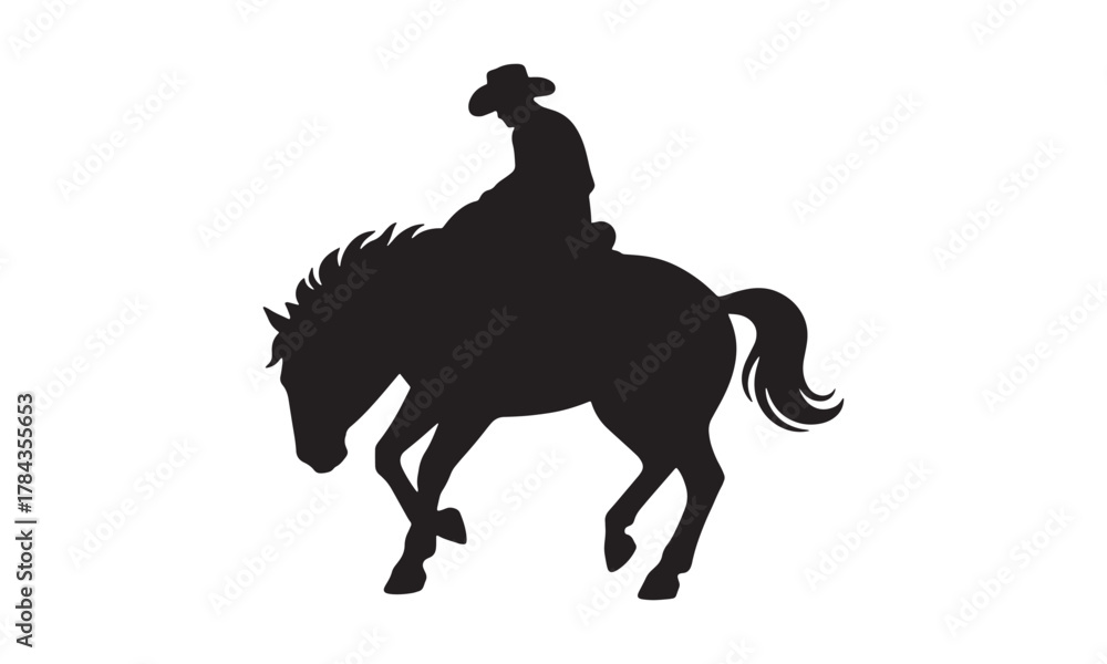 Obraz premium Cowboy Riding Horse Silhouette Illustration