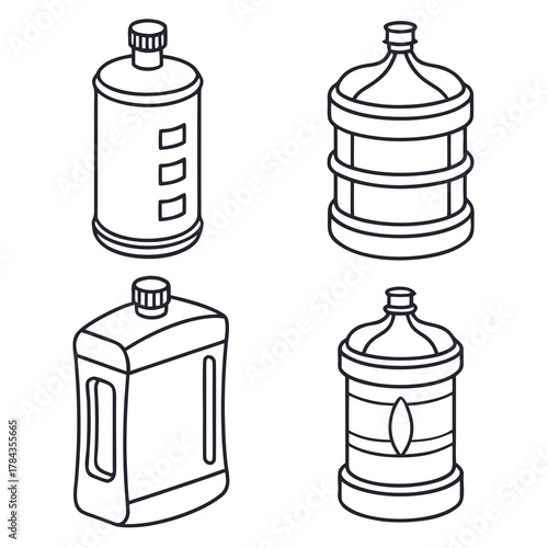 Four different water bottle icons in outline style 1