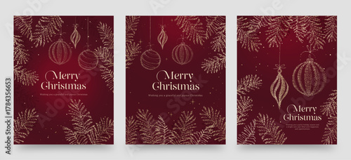 Christmas Flyer Poster Template in Festive Red & Gold for Holiday Season Flier, Invitation, Postcard & Background Layouts