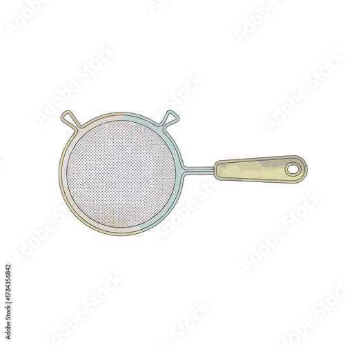 Flat vector style illustration of a strainer. Kitchen utensil for cooking and baking. Simple culinary icon isolated on a transparent background