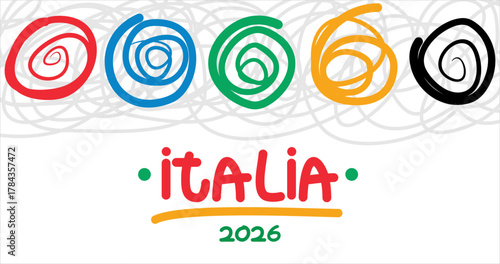 Abstract colorful curly line. Olympic background 2026.