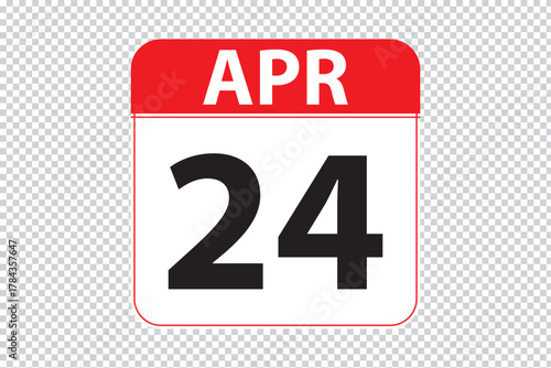 April 24 dates calendar icon.  simple and modern calendar icon on white background.