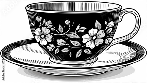 Elegant teacup with floral design, perfect for afternoon tea invitations or vintage-themed events