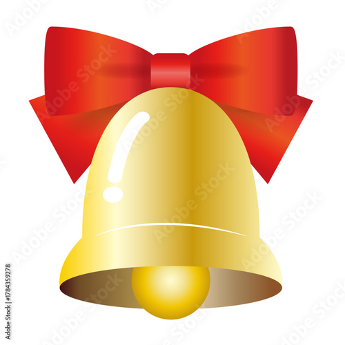 赤いリボンと金のベルのクリスマスオーナメント