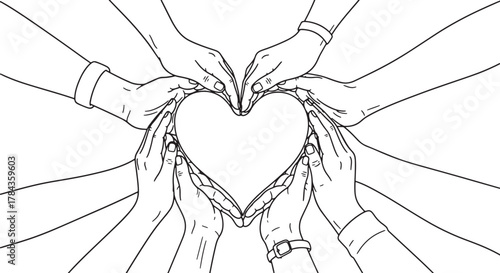 Multiple hands forming a heart shape together